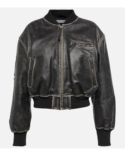 Acne Studios New Lomber Leather Bomber Jacket - Black