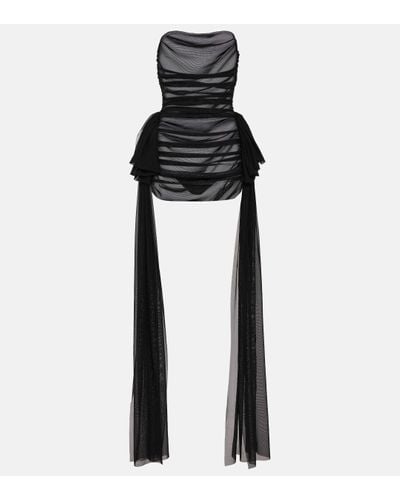 Norma Kamali Ruffled Sheer Mesh Minidress - Black