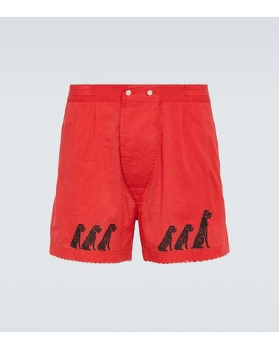 Bode Monday Printed Cotton Shorts - Red