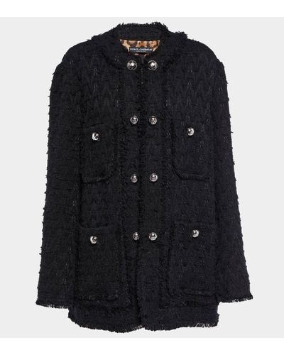 Dolce & Gabbana Veste en tweed de coton melange - Noir