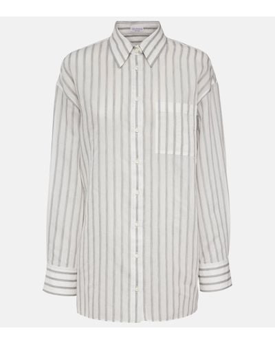 Brunello Cucinelli Oversized Striped Cotton And Silk Shirt - White