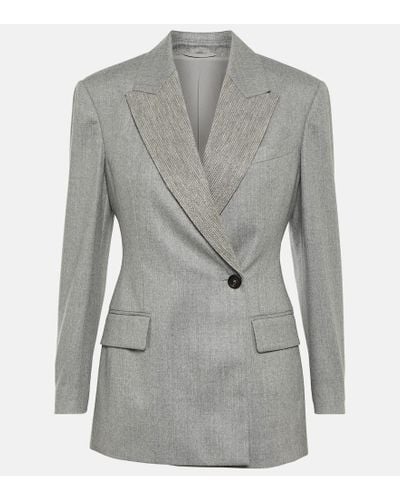 Brunello Cucinelli Embellished Wool Blazer - Gray