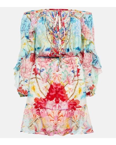 Camilla Off-the-shoulder Embellished Silk Minidress - Multicolor