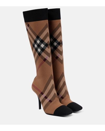 Burberry Knitted Check Sock Boots - Brown