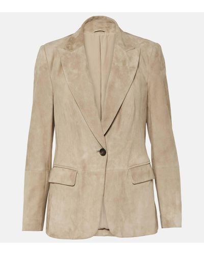 Brunello Cucinelli Embellished Suede Blazer - Natural