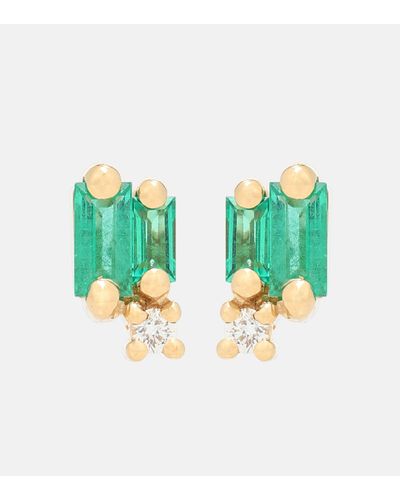 Suzanne Kalan Fireworks 18kt Gold Earrings With Emeralds And Diamonds - Green