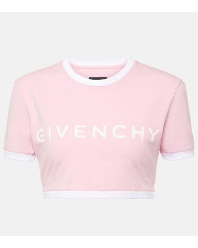 Givenchy T-shirt raccourci en coton melange a logo - Rose