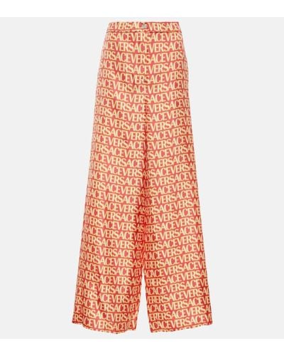 Versace Weite Hose aus Seide - Orange