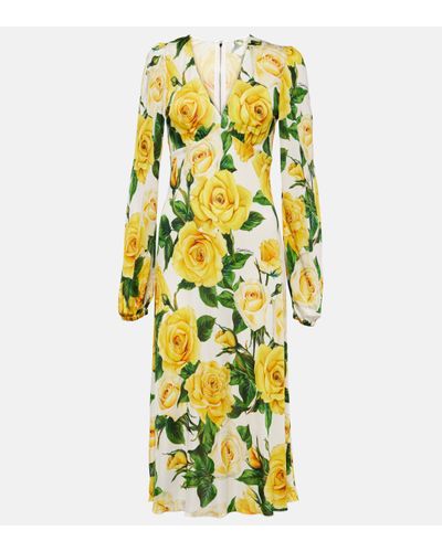 Dolce & Gabbana Floral Midi Dress - Yellow