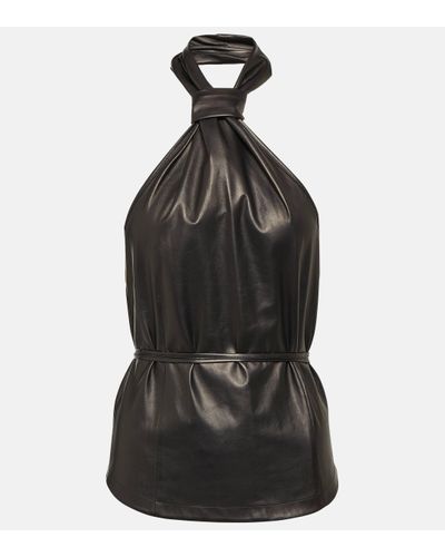 Ann Demeulemeester Halterneck Leather Top - Black