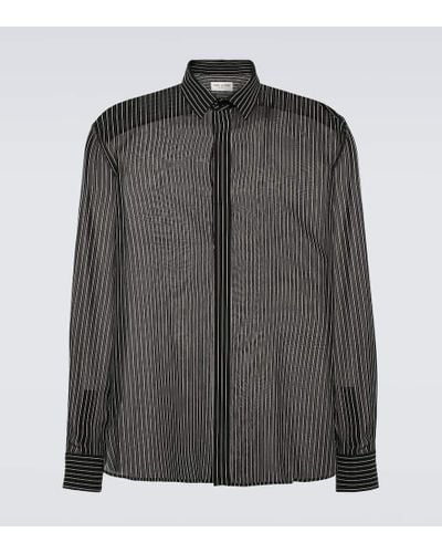 Saint Laurent Camisa de georgette de seda a rayas - Negro