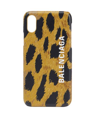 Balenciaga Funda para iPhone XS con estampado de leopardo - Marrón