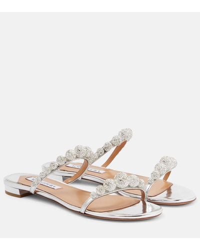 Aquazzura Disco Dancer Embellished Leather Sandals - White