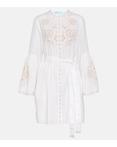 Melissa Odabash Everly Embroidered Cotton And Linen Mini Dress - White