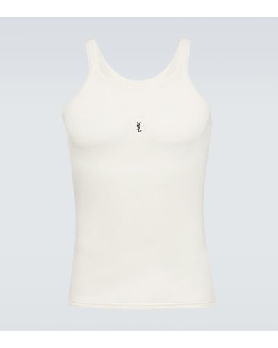 Saint Laurent Tank top en jersey de algodon con logo - Blanco