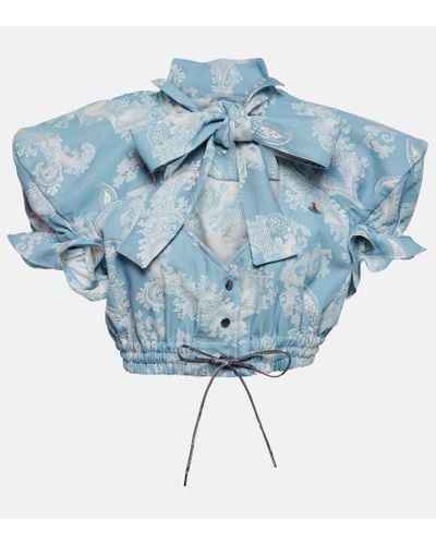 Vivienne Westwood Top cropped in jacquard di cotone - Blu