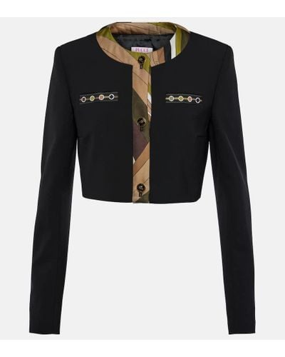 Emilio Pucci Vivara-printed Cropped Wool-blend Jacket - Black