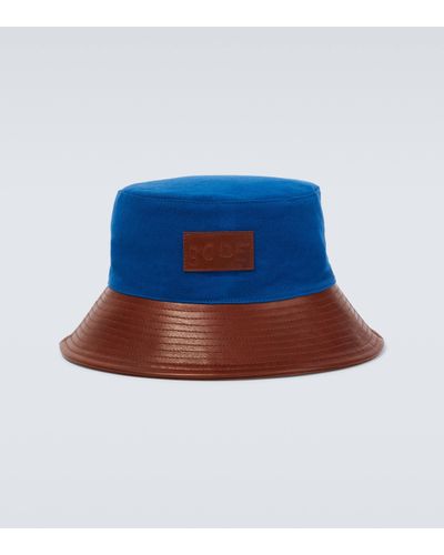 Bode Chapeau bob en coton et cuir - Bleu