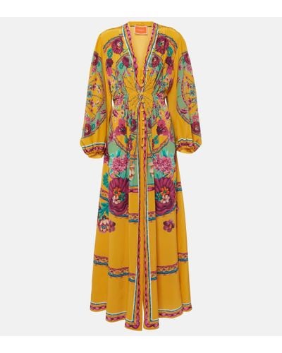 La DoubleJ Bedruckte Robe aus Seidensatin - Gelb