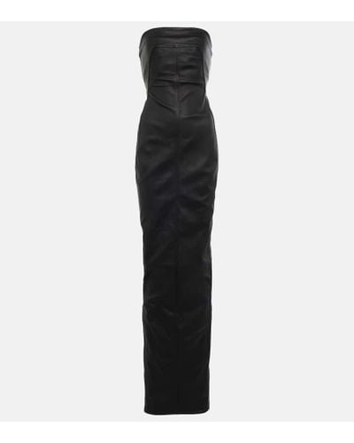 Rick Owens Strapless Leather Maxi Dress - Black