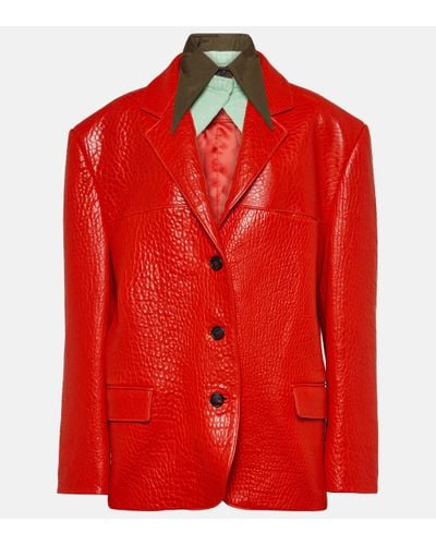 Prada Single-breasted Leather Jacket - Red