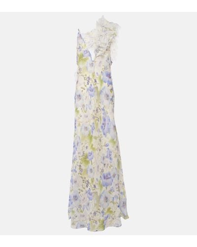 Zimmermann Robe longue Natura en lin et soie a fleurs - Blanc
