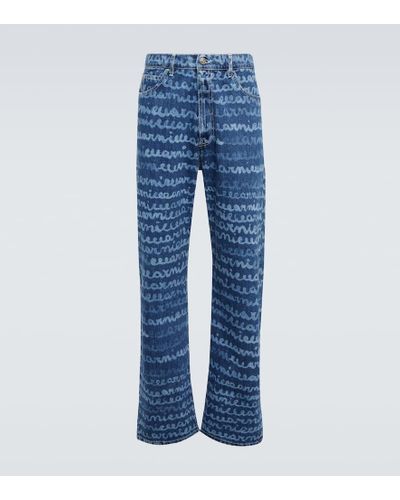 Marni Pantalones rectos en denim estampados - Azul