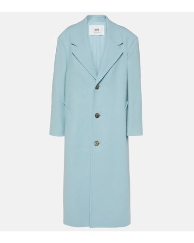 Ami Paris Single-breasted Wool-blend Gabardine Coat - Blue