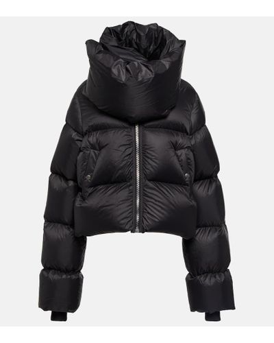 Rick Owens Funnel Neck Nylon Down Jacket In Black