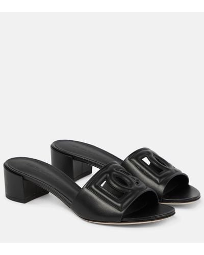 Dolce & Gabbana Sandalias de piel con DG - Negro