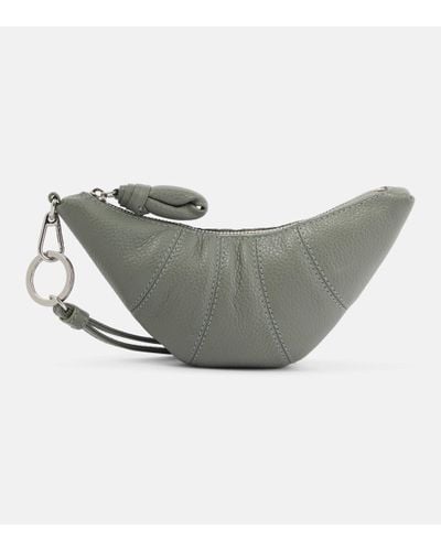 Lemaire Croissant Leather Coin Purse With Strap - Grey