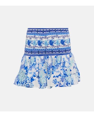 Camilla Smocked Floral Silk Miniskirt - Blue