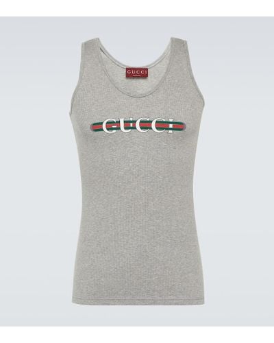 Gucci Logo Ribbed-knit Cotton Jersey Tank Top - Gray