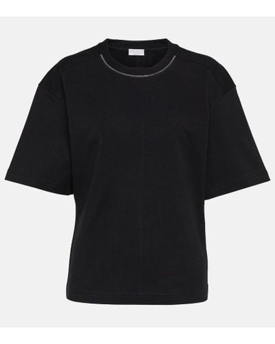 Brunello Cucinelli Verziertes T-Shirt aus Baumwolle - Schwarz