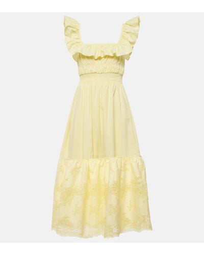 Self-Portrait Lace-trimmed Cotton Midi Dress - Yellow