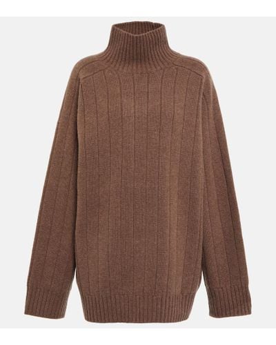 Totême Ribbed-knit Wool-blend Turtleneck Sweater - Brown
