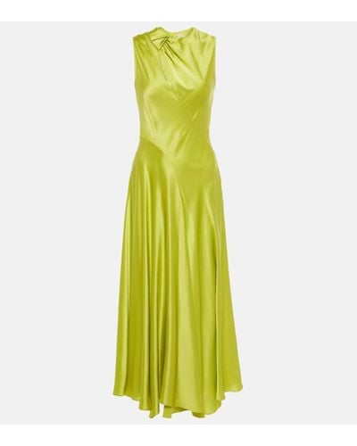 ROKSANDA Alma Gathered Silk Satin Midi Dress - Green
