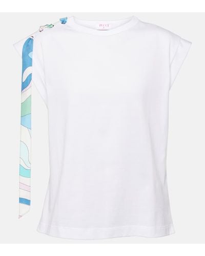 Emilio Pucci Camiseta de algodon con detalle de lazo - Blanco
