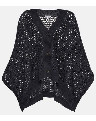 Brunello Cucinelli Open-knit Cotton-blend Cardigan - Black