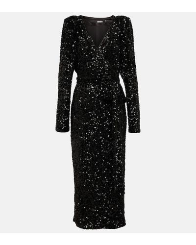ROTATE BIRGER CHRISTENSEN Sequin-embellished V-neck Midi Dress - Black