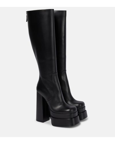 Versace Leather Platform Knee-high Boots - Black