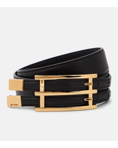 Etro Double Buckle Slim Leather Belt - Black