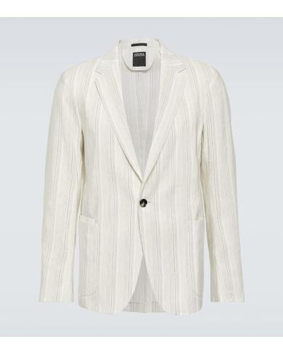 Zegna Blazer monopetto in misto lino a righe - Bianco