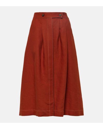 Tod's Linen Midi Skirt - Red