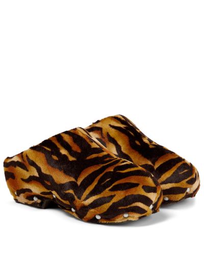Acne Studios Tiger-print Velvet And Leather Clogs - Brown