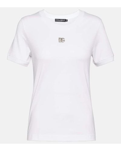 Dolce & Gabbana DG Crystal Logo T Shirt para - Blanco