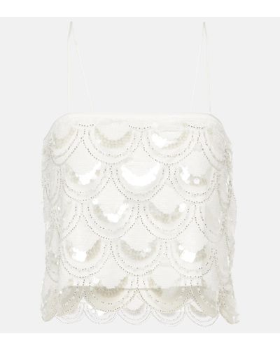 ROTATE BIRGER CHRISTENSEN Sequined Cropped Top - White