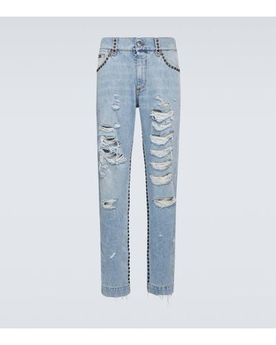 Dolce & Gabbana Distressed Mid-rise Straight Jeans - Blue