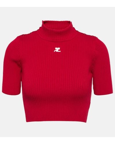 Courreges Ribbed-knit Cropped Sweater - Red