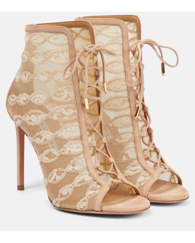 Aquazzura After Dark Lace Mesh Lace-up Booties - Natural